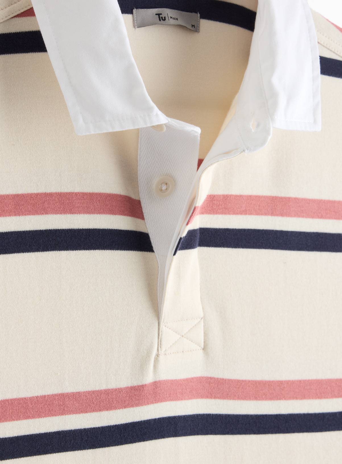 Ecru Stripe Short Sleeve Rugby Polo Shirt L - Image 2